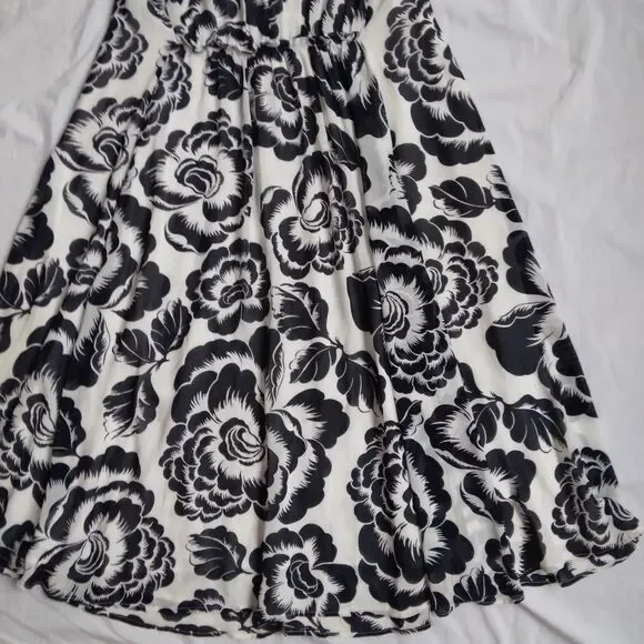 Ann Taylor Black White Floral Dress Midi Cottagecore Feminine Women's Large - Picture 4 of 12